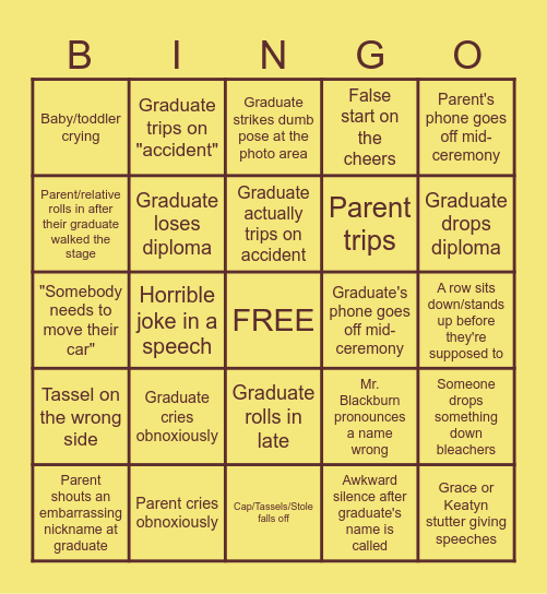 WHS GRADUATION Bingo Card