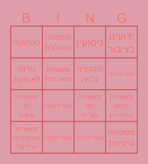 בינגו סוציולוגי Bingo Card