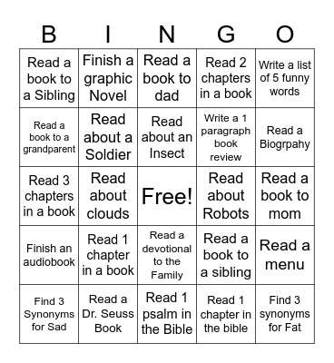 Summer Reading Bingo Card