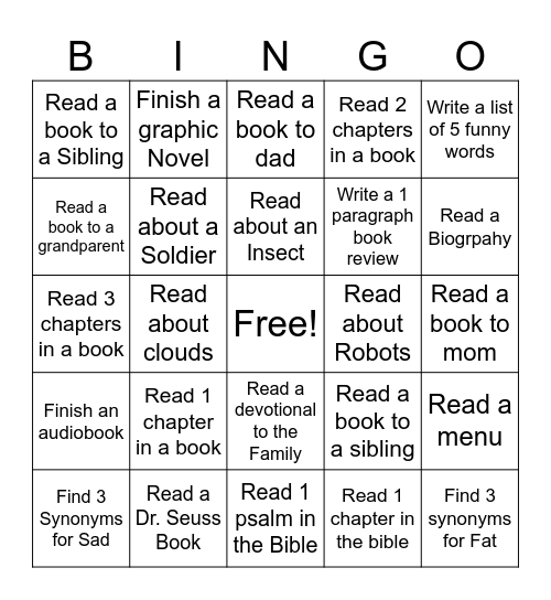 Summer Reading Bingo Card