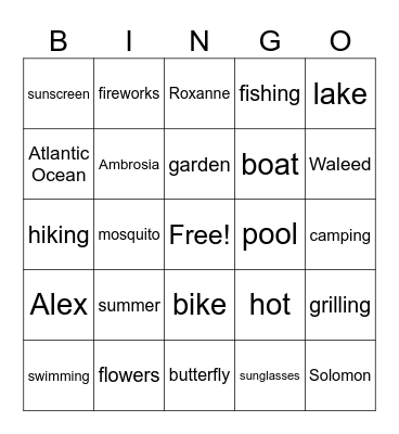 Summer Bingo Card