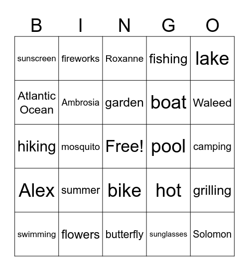 Summer Bingo Card