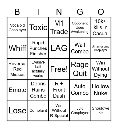 Gojo Bingo Card