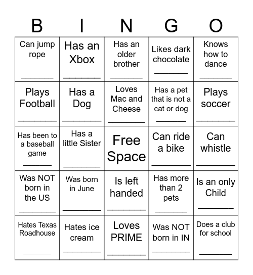 HUMAN BINGO Card