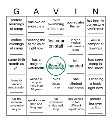 Tawonga Supe Bingo Card