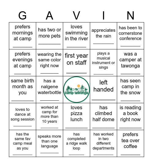 Tawonga Supe Bingo Card