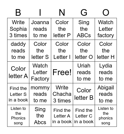 Pre-K Summer Reading Bingo Card