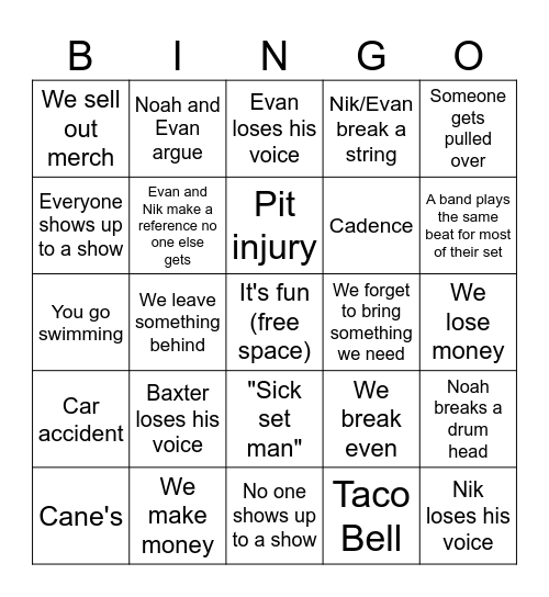 Green Forest Galactic Tour Bingo Card