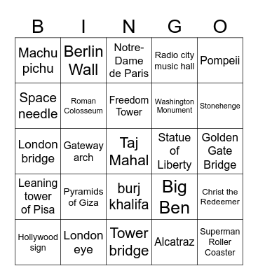 Famous Landmarks Bingo Card