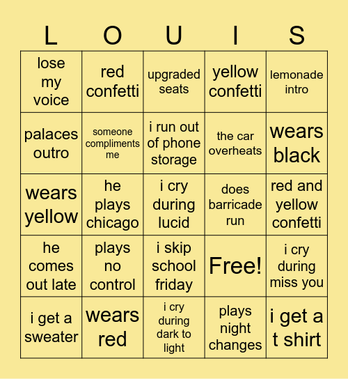 HDWGH Tour Bingo Card