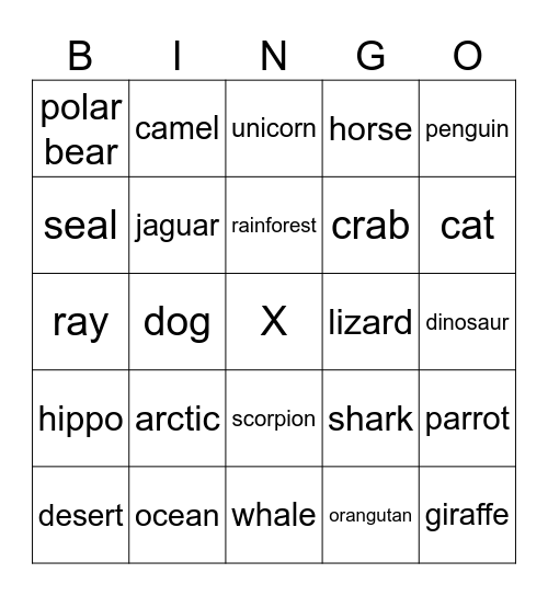 Animal habitats Bingo Card
