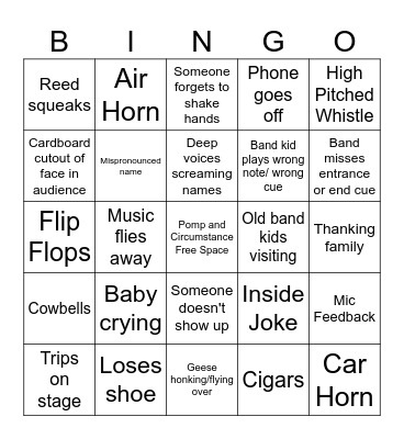 Graduation Band Bingo Card