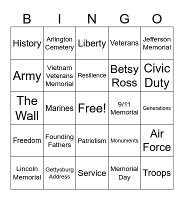 Memorial Day Bingo Card
