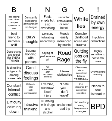 BPD Bingo Card