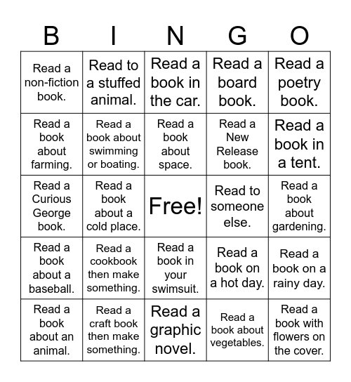 Summer Reading BINGO Card