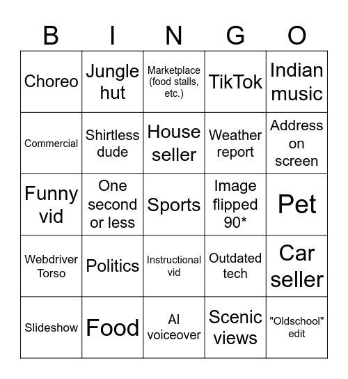 Obscure Videos Bingo Card
