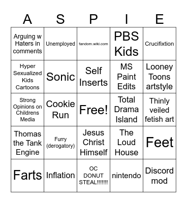 Tism Bingo Card