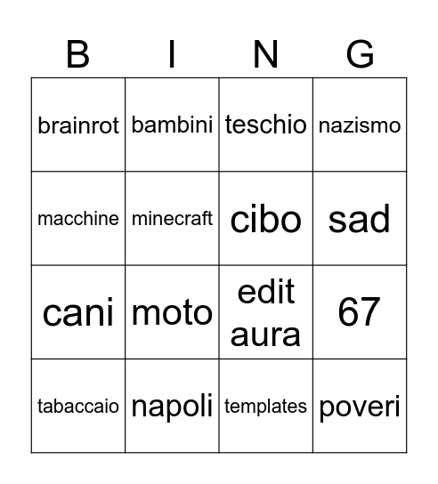 youtube shorts Bingo Card