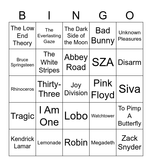Album Covers, Smashing Pumpkins, & DC Comics Bingo Card