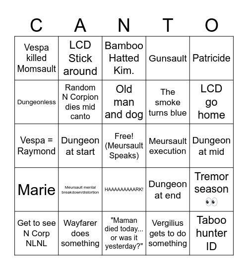 Canto 10 Bingo Card