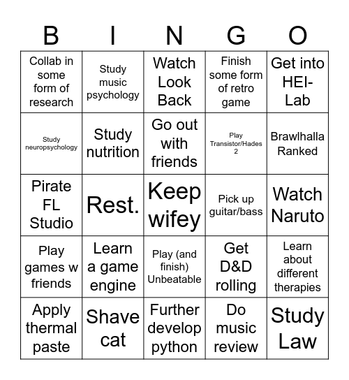 Summer break Bingo Card