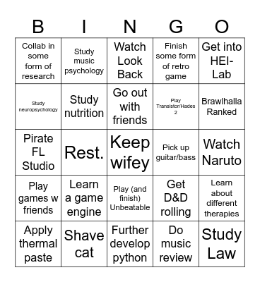 Summer break Bingo Card