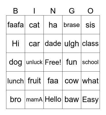 Untitled Bingo Card