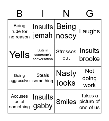 Blake Bingo Card