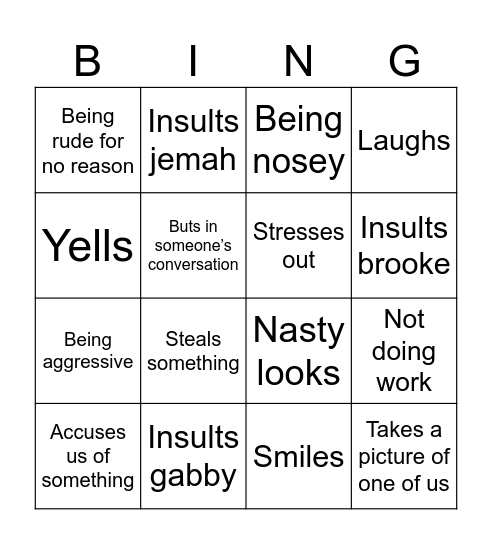 Blake Bingo Card