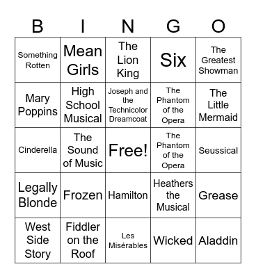 Broadway Musicals Bingo Card