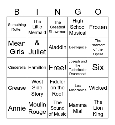 Broadway Musicals Bingo Card