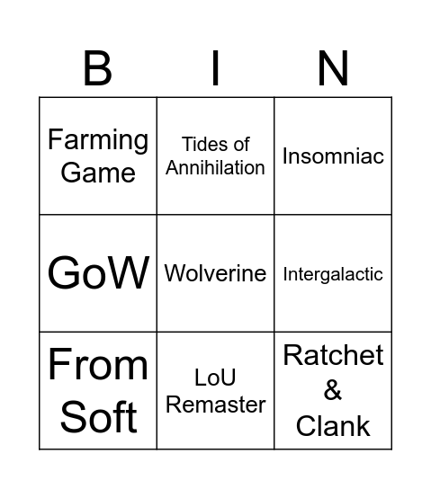 Untitled Bingo Card