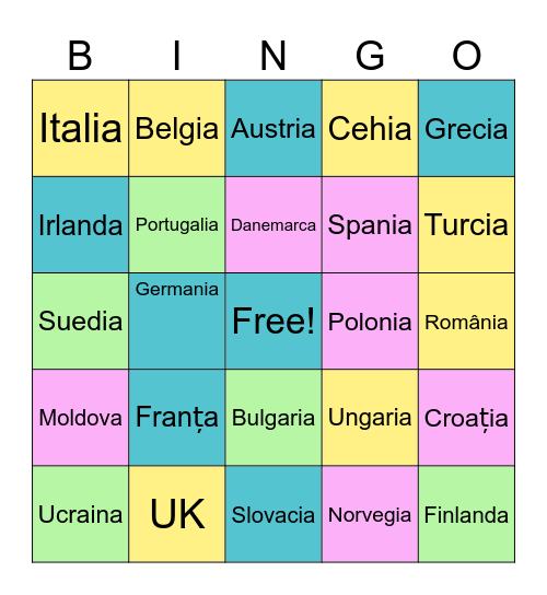 Țări și capitale Europa Bingo Card