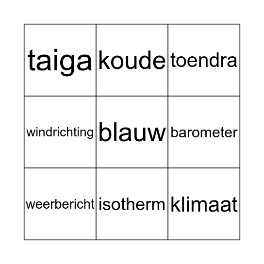 Bingo: vegetatie en klimaat Bingo Card