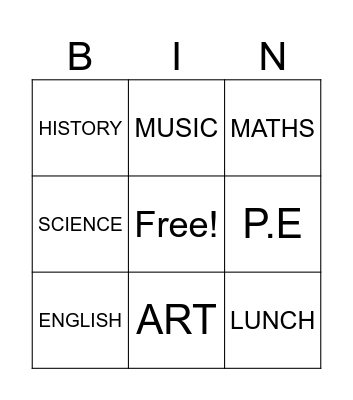 SUBJECTS- BINGO TIME! Bingo Card