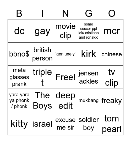 ig bingo Card