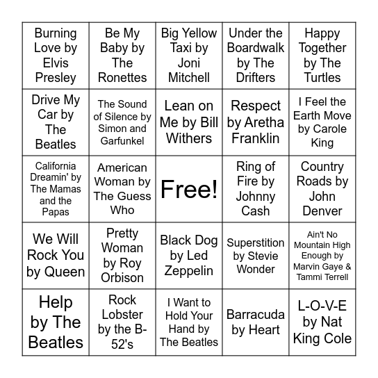 Music Bingo Card