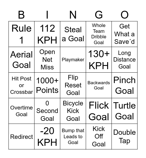 Rocket League - Bingo Card
