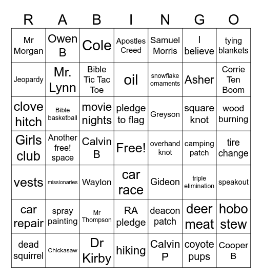 RA 2026 Bingo Card