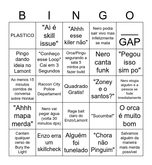 Bingo da Call DBD Bingo Card
