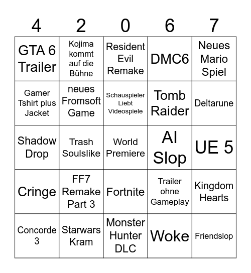Summer Game Fest Bingo Card