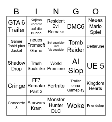 Summer Game Fest Bingo Card