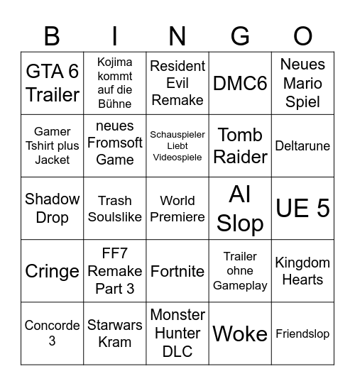 Summer Game Fest Bingo Card