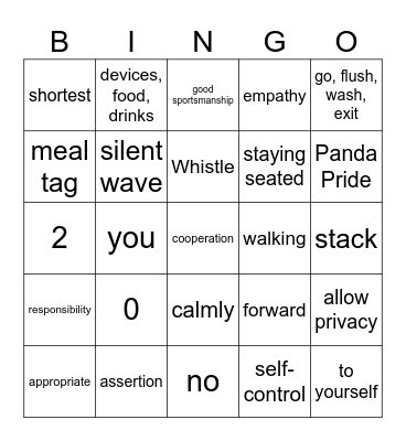 Panda Pride Bingo Card
