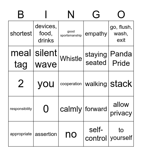 Panda Pride Bingo Card