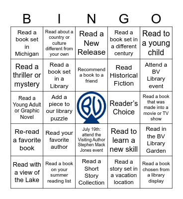 Bay View Library Summer 2026 Adult Reading Bingo Card