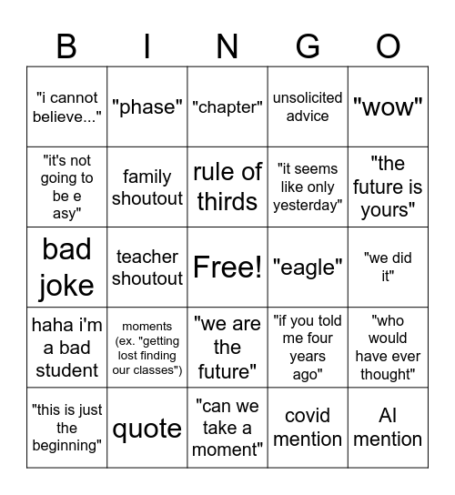 grad speech bingo Card