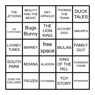 CARTOONS Bingo Card