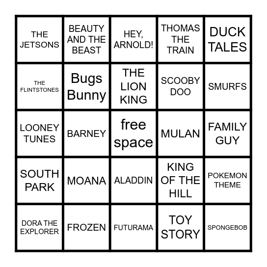 CARTOONS Bingo Card