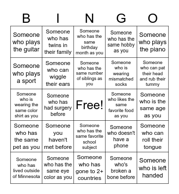 Ice Breaker Bingo Card